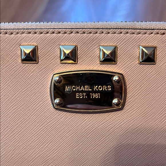Like new Michael Kors Blush Wristlet Clutch with Stud Accents - Picture 2 of 16